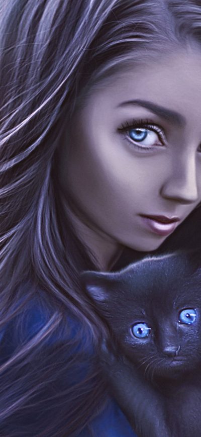 Fond d'écran Digital Girl With Cat sur iPhone