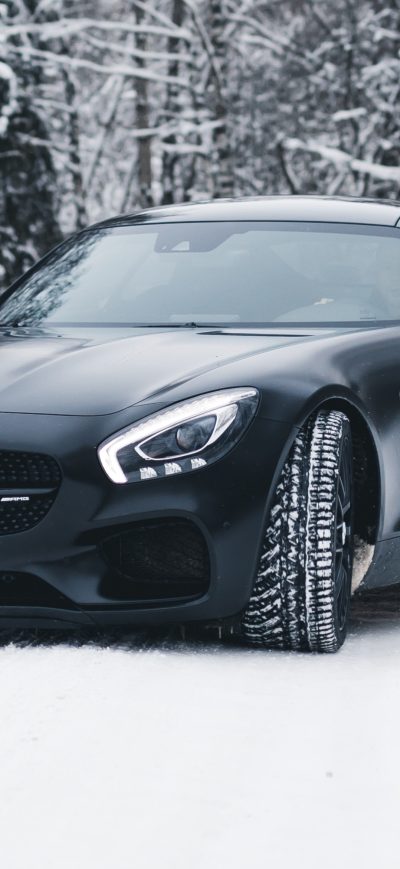 Fond d'écran iPhone Black Mercedes Amg Gt In Snow 4k