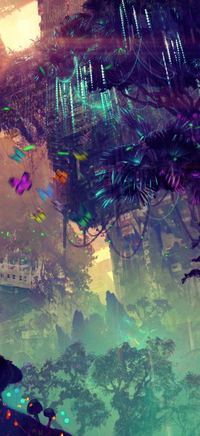 Fond d'écran iPhone Glowing Forest Colorful Digital Drawing 4k