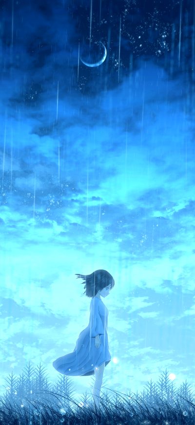Fond d'écran iPhone Anime Girl Night Rain 4k