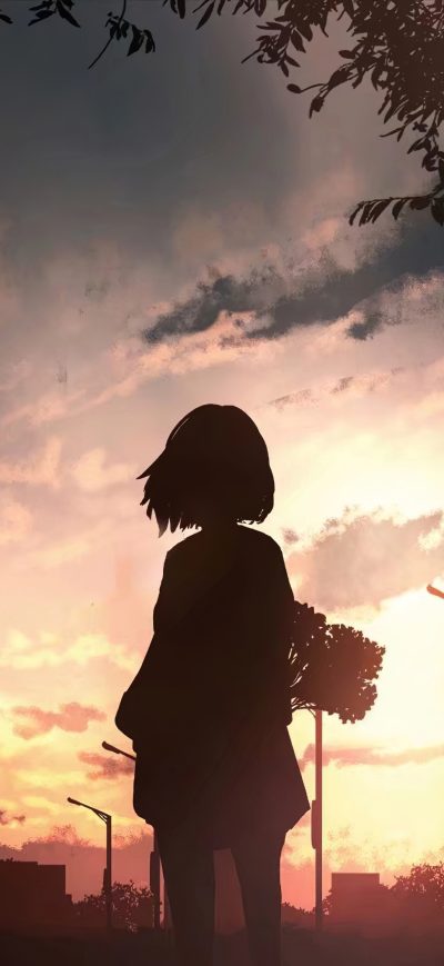 Fond d'écran iPhone Anime Girl With Flowers Looking Towards Sunset