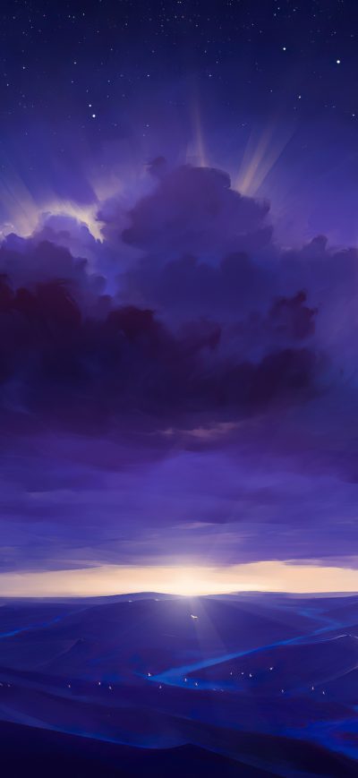 Fond d'écran iPhone Purple Rays Sky Stars Digitalart River 4k