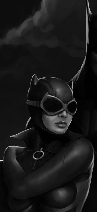 Fond d'écran iPhone Batman And Catgirl Monochrome 4k