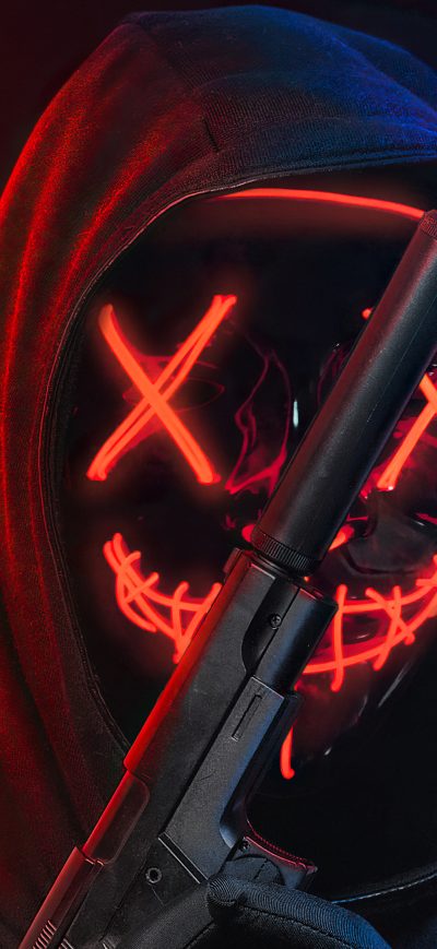 Fond d'écran iPhone Glowing Mask Eyes With Gun 4k