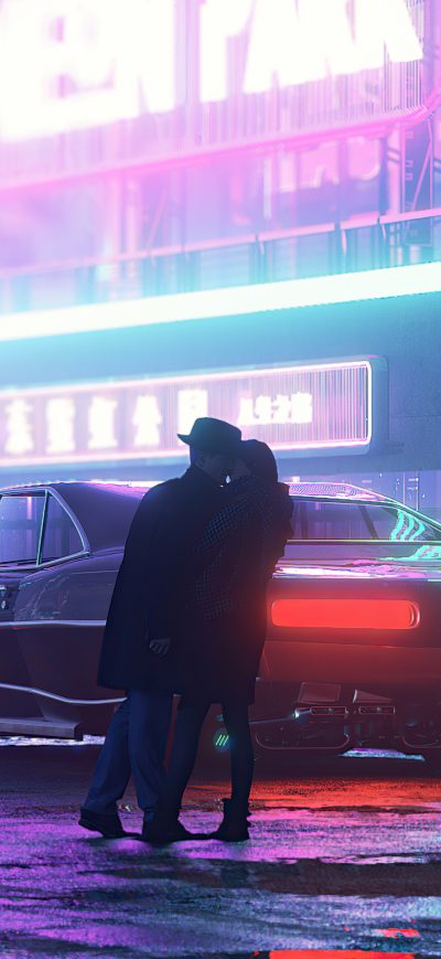 Fond d'écran iPhone Neon Couple Kissing