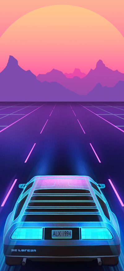 Fond d'écran iPhone Retro Wave Delorean Syntwave 4k