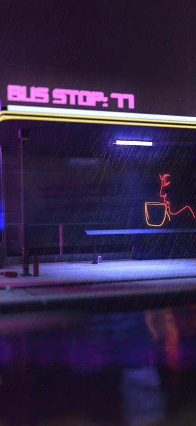 Fond d'écran iPhone Bus Stop Cyberpunk 4k