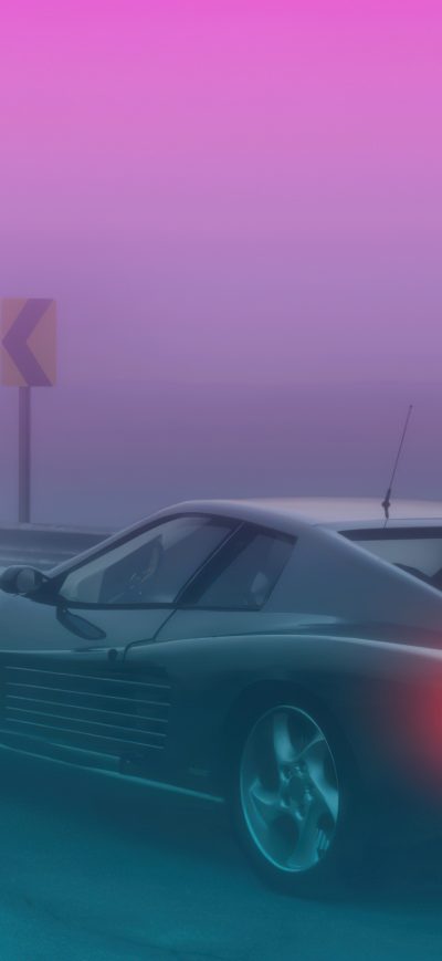Fond d'écran iPhone Ferrari Testarossa Synthwave 4k
