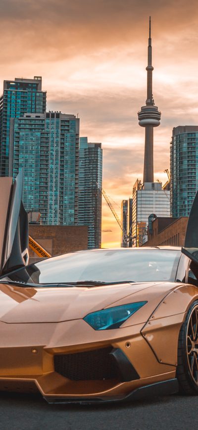 Fond d'écran iPhone Lamborghini Aventador CN Tower 5k