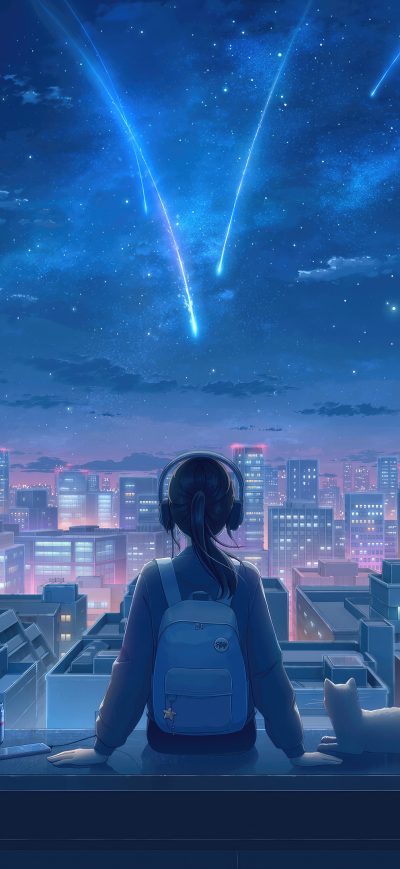 Fond d'écran iPhone Stargazing Midnight Lofi Girl Headphones Illustration