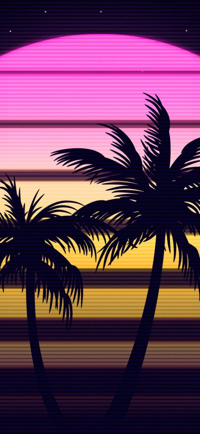 Fond d'écran iPhone Palm Trees Retrowave 4k