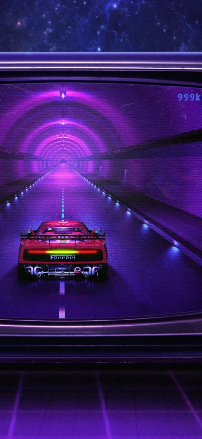Fond d'écran iPhone Racing Car Tv Synthwave