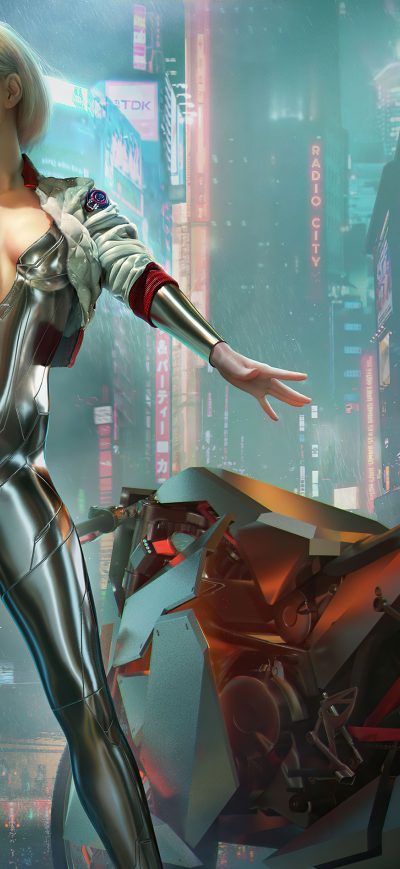 Fond d'écran iPhone Silver Cyber Biker Girl 4k