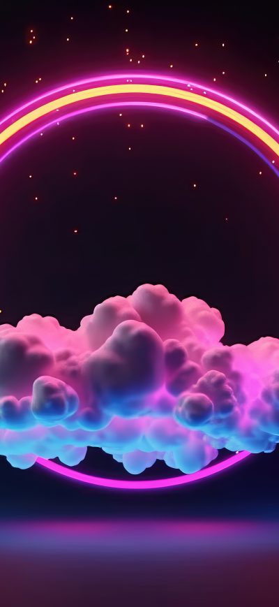 Fond d'écran iPhone Clouds Neon Rings Dark 5k