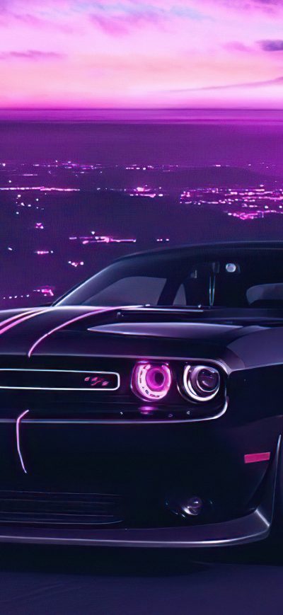 Fond d'écran iPhone Dodge Challenger Vaporwave 5k