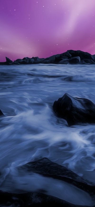 Fond d'écran iPhone Sea Durning Night Time Rocks Artwork