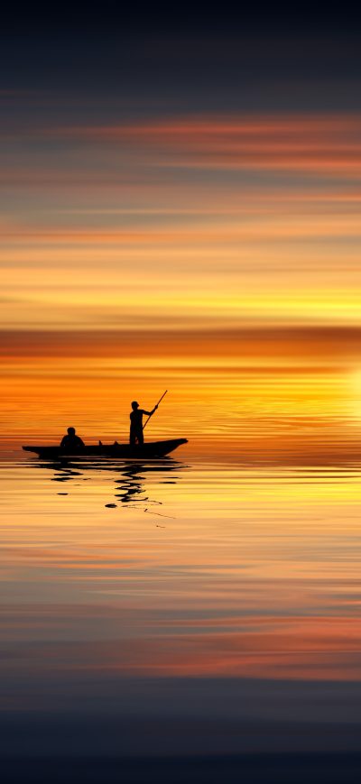 Fond d'écran iPhone Boat Ocean Sunset Landscape 5k