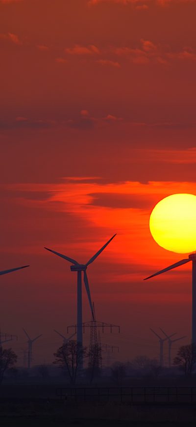 Fond d'écran iPhone Wind Turbines Evening Sunlight Energy Sunset