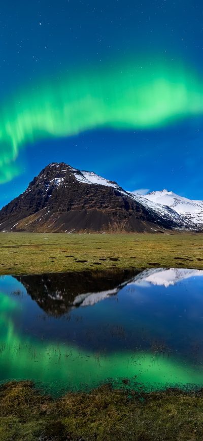 Fond d'écran Aurora Borealis Light Mountain Nature Reflection sur iPhone