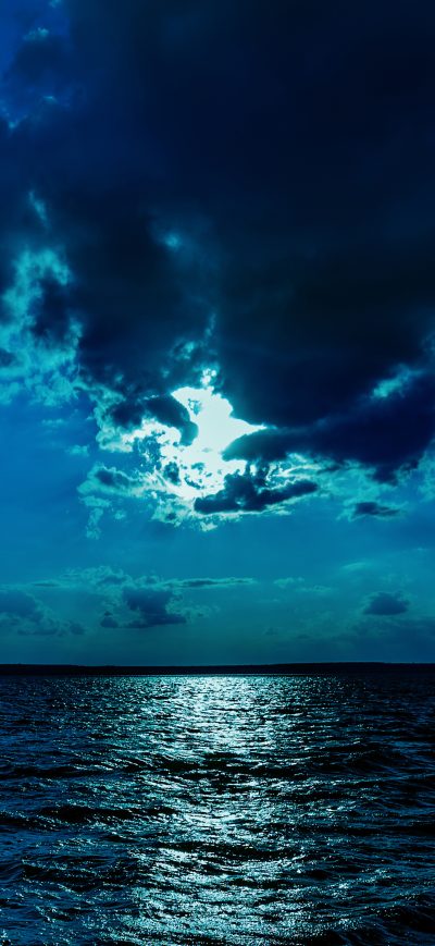 Fond d'écran iPhone Night Moon Sea Sky Blue 4k
