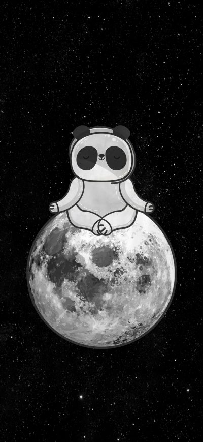 Fond d'écran iPhone Panda Character Meditating On Moon 4k