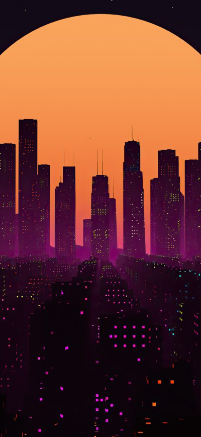 Fond d'écran iPhone Retrowave City Sunset 4k