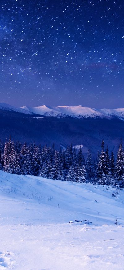 Fond d'écran iPhone Sky Winter Stars Mountains 4k