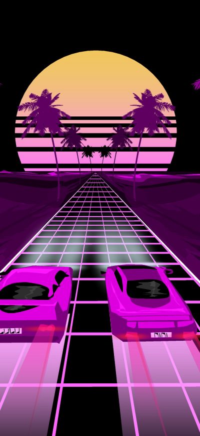 Fond d'écran iPhone Two Sports Car Retrowave Art