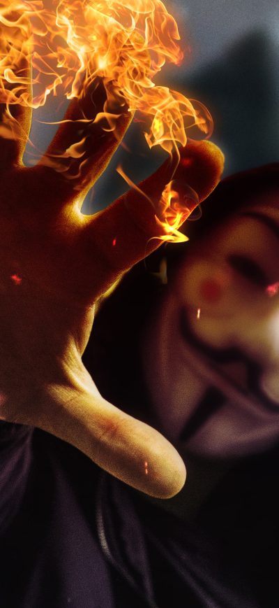 Fond d'écran iPhone Anonymus Mask Guy With Flame In Hand 4k