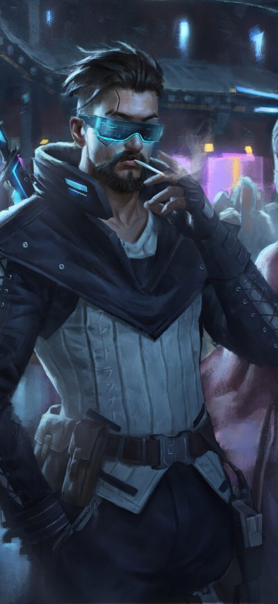 Fond d'écran iPhone Cyberpunk Man Smoking Cigratte