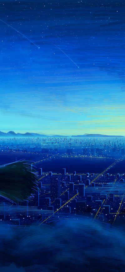 Fond d'écran iPhone Ghibi Kiki Cityscape Fanart 5k