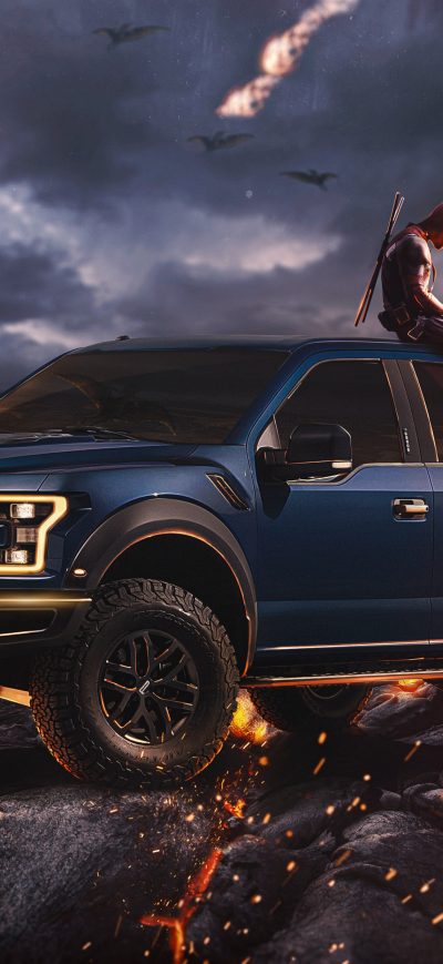 Fond d'écran iPhone Deadpool With Ford Raptor