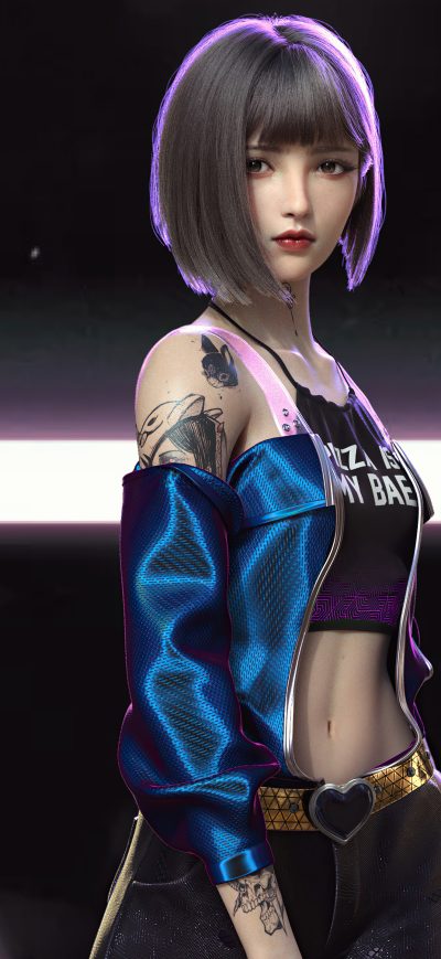 Fond d'écran iPhone Short Hair Neon Girl Scifi Art 5k