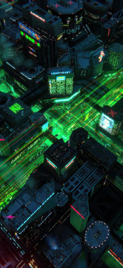 Fond d'écran iPhone Low Poly Scifi City Night 5k