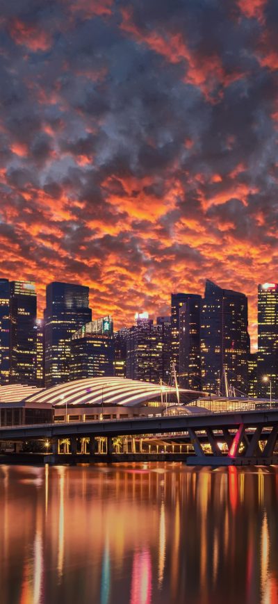 Fond d'écran iPhone Singapore Skyscrapers Marina Bay Sands Evening 4k