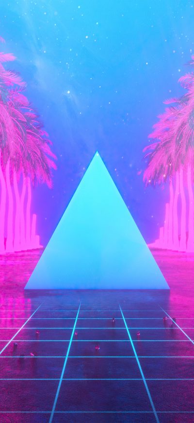 Fond d'écran iPhone Palm Tree Pyramid Reflection Stars 5k