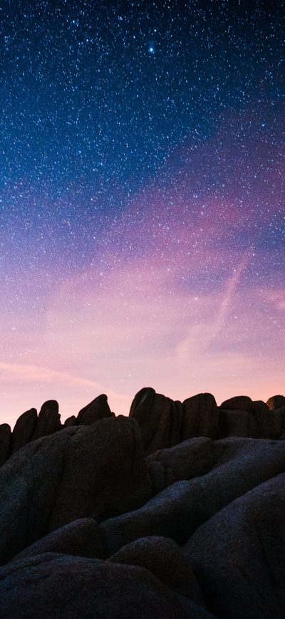 Fond d'écran iPhone Dusk Red Blue Stars Sky Night Rocks 4k