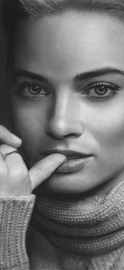 Fond d'écran iPhone Margot Robbie Pencil Art 4k