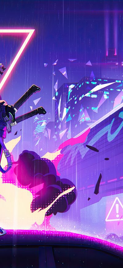 Fond d'écran iPhone Katana Anime Girl Neon 4k