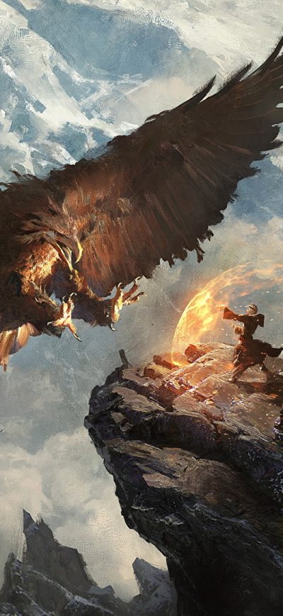 Fond d'écran iPhone Giant Eagle Vs Knight Mage Mountains Fantasy Landscape
