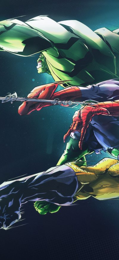 Fond d'écran iPhone Hulk Spider Man Wolverine 8k
