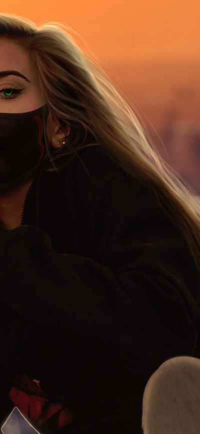 Fond d'écran iPhone Girl Mask City Outdoor 4k