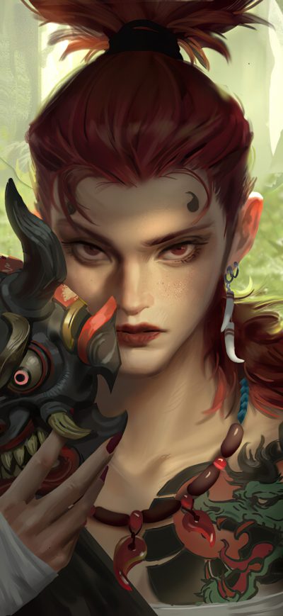 Fond d'écran iPhone Jungle Warrior Mask Girl 4k