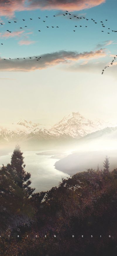 Fond d'écran iPhone Photo Manipulation Mountains Clouds River Snow Sunset Concept Digital Art 4k