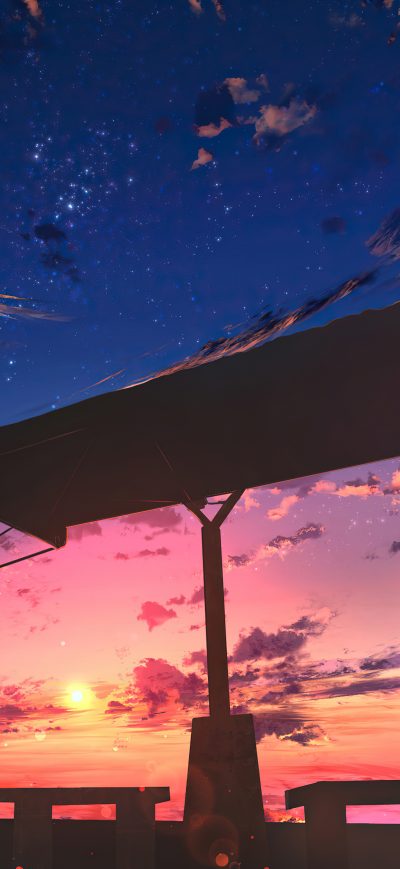 Fond d'écran Anime Girl Bus Stop Power Lines 5k sur iPhone