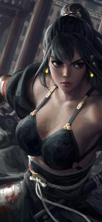 Fond d'écran iPhone Warrior Girl Sword 4k Artwork
