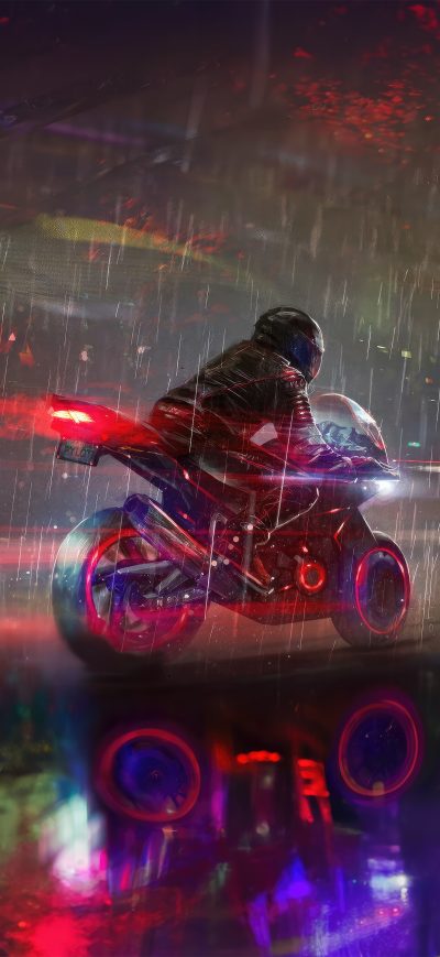 Fond d'écran iPhone Biker In Rain 5k