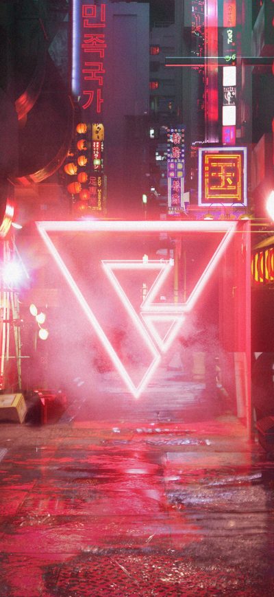 Fond d'écran iPhone Cyberpunk Street Neon Abstract Triangle Art 5k