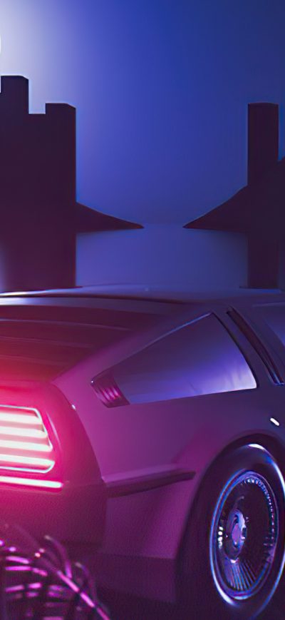 Fond d'écran iPhone Delorean Retrowave Miami