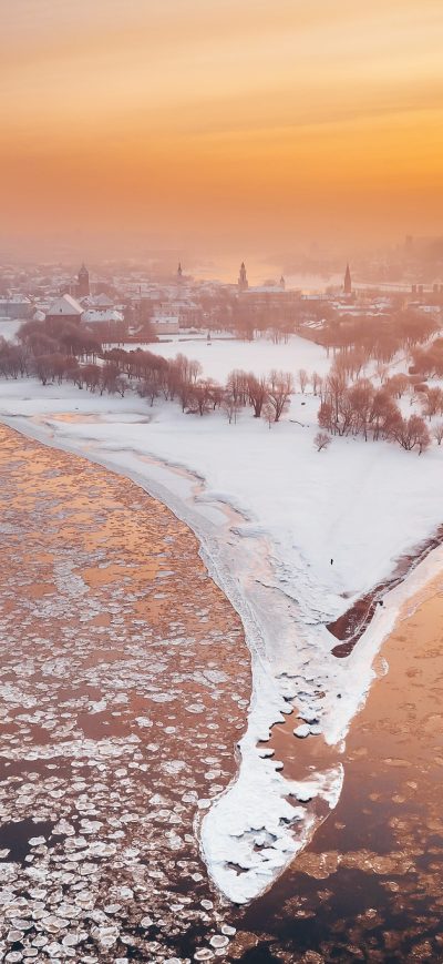Fond d'écran iPhone Kaunas River City Winter Snow Sunlight